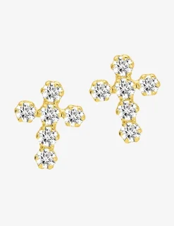 Boucles d'oreilles croix or jaune 375‰ et oxyde de zirconium SO OR
