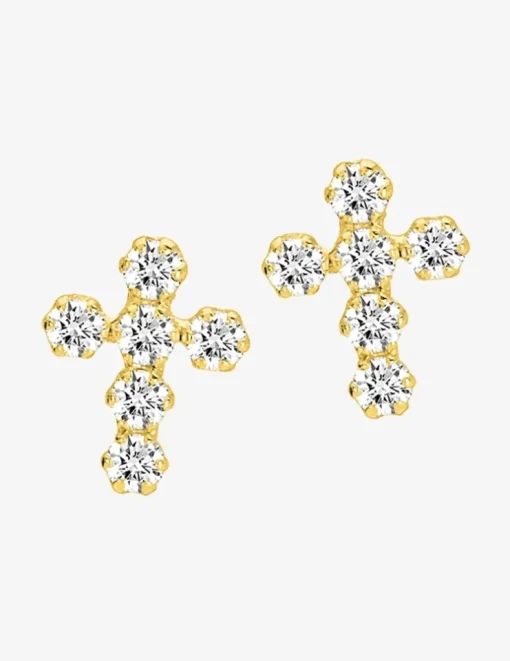 Boucles d'oreilles croix or jaune 375‰ et oxyde de zirconium SO OR