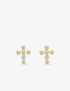 Boucles d'oreilles croix or jaune 750 ‰ et oxyde de zirconium SO OR