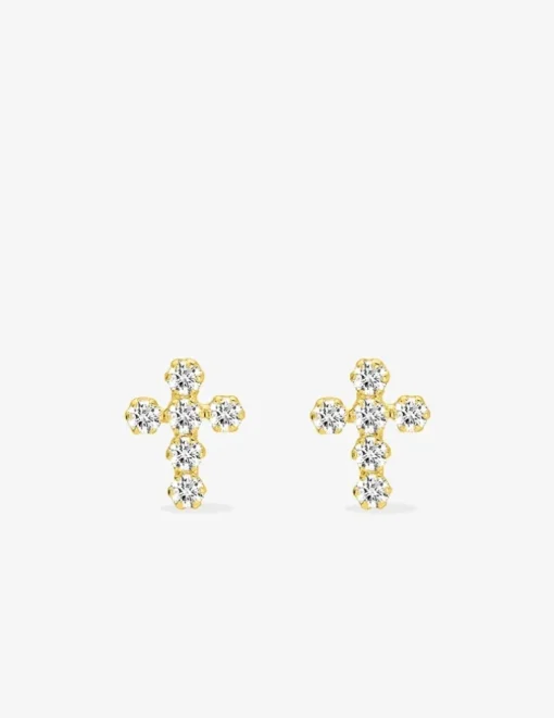 Boucles d'oreilles croix or jaune 750 ‰ et oxyde de zirconium SO OR