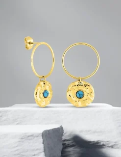 Boucles d'oreilles créole acier doré, turquoise bleue SO OR