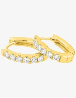 Boucles d'oreilles créoles en or jaune 375 ‰, six diamants synthétiques 0,15 ct SO OR