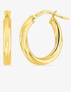 Boucles d'oreilles créoles torsadées ovales en or jaune 375 ‰ SO OR