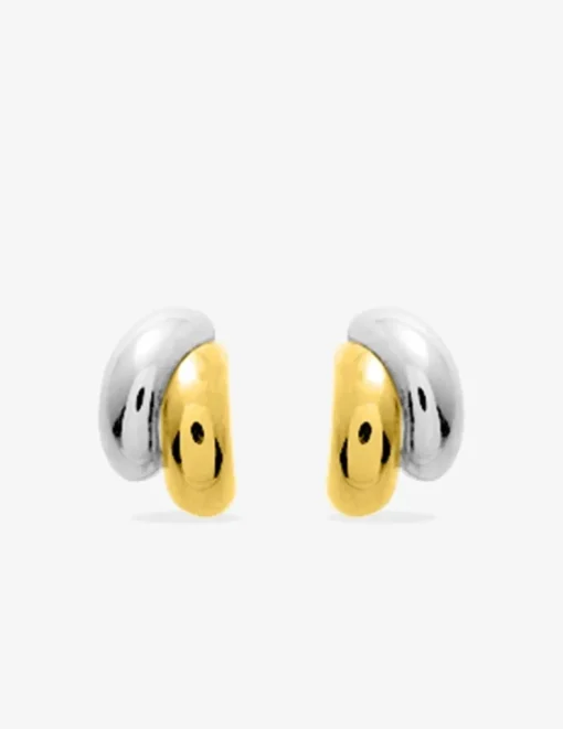 Boucles d'oreilles créoles bicolores anneaux bombés or 750‰ SO OR