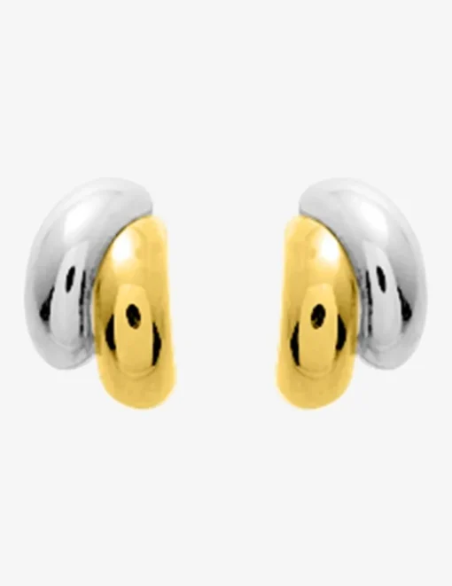 Boucles d'oreilles créoles bicolores anneaux bombés or 750‰ SO OR