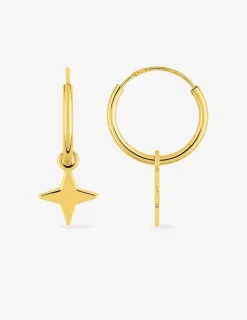 Boucles d'oreilles créoles à motifs amovibles étoiles 4 branches or jaune 375‰ SO OR
