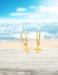 Boucles d'oreilles créoles à motifs amovibles étoiles 4 branches or jaune 375‰ SO OR