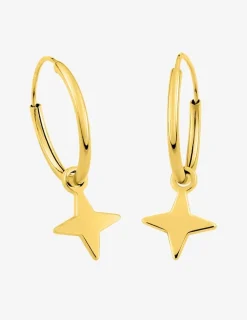 Boucles d'oreilles créoles à motifs amovibles étoiles 4 branches or jaune 375‰ SO OR