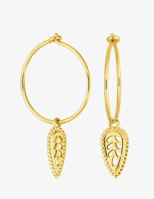 Boucles d'oreilles créoles et motif feuille en plaqué or SO OR
