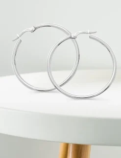 Boucles d'oreilles créoles lisses or blanc 750 ‰ diamètre ext 30 mm SO OR