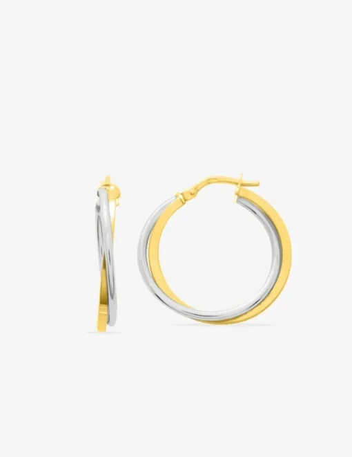 Boucles d'oreilles créoles motif croisé bicolore or 750 ‰ SO OR