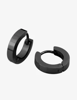 Boucles d'oreilles créoles en acier noires et diamètre 13 mm SO OR