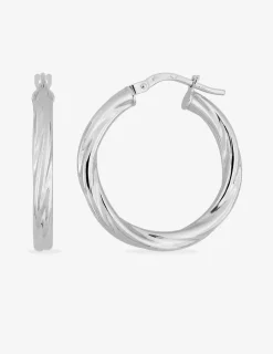 Boucles d'oreilles créoles torsadées or blanc diamètre 20 mm 375 ‰ SO OR