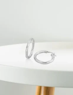 Boucles d'oreilles créoles torsadées or blanc diamètre 20 mm 375 ‰ SO OR
