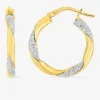 Boucles d'oreilles créoles torsadée bicolores glitter en or 375 ‰ SO OR