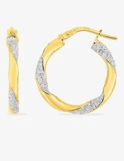 Boucles d'oreilles créoles torsadée bicolores glitter en or 375 ‰ SO OR