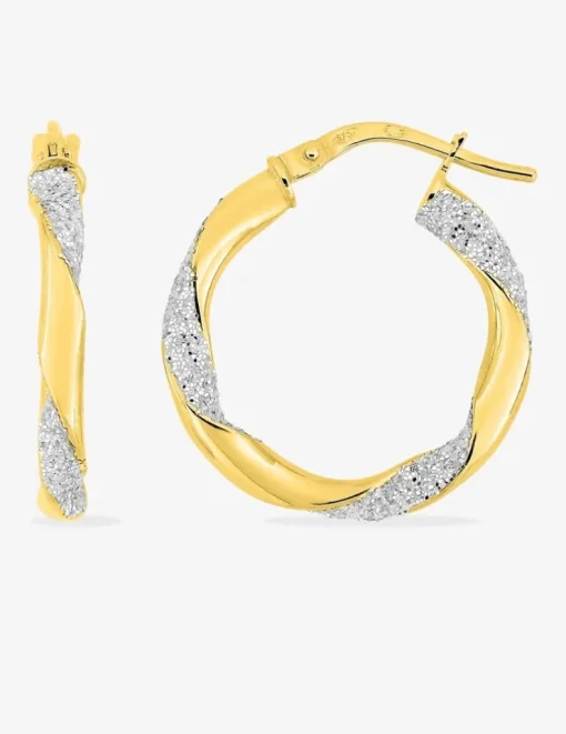 Boucles d'oreilles créoles torsadée bicolores glitter en or 375 ‰ SO OR
