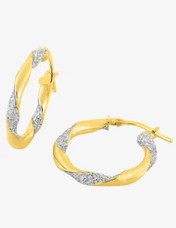 Boucles d'oreilles créoles torsadée bicolores glitter en or 375 ‰ SO OR