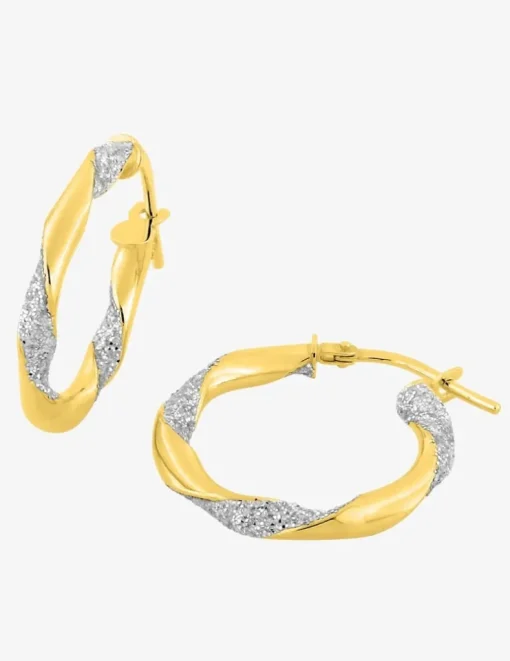 Boucles d'oreilles créoles torsadée bicolores glitter en or 375 ‰ SO OR