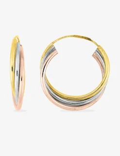 Boucles d'oreilles créoles tricolores en or 375 ‰ SO OR