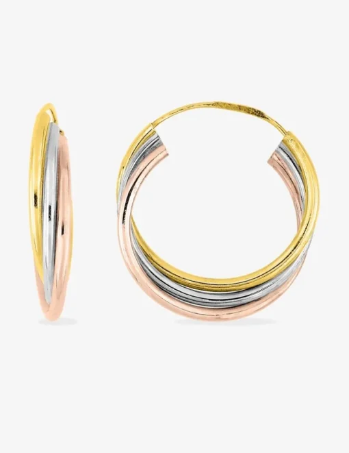 Boucles d'oreilles créoles tricolores en or 375 ‰ SO OR