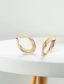 Boucles d'oreilles créoles tricolores en or 375 ‰ SO OR