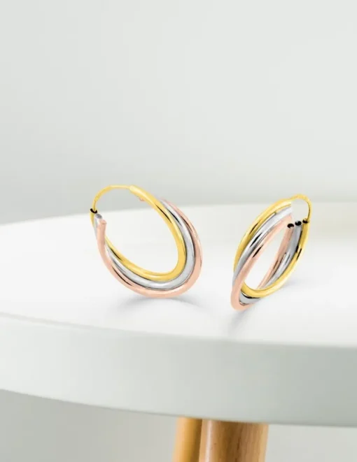 Boucles d'oreilles créoles tricolores en or 375 ‰ SO OR