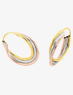 Boucles d'oreilles créoles tricolores en or 375 ‰ SO OR