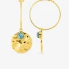 Boucles d'oreilles créoles acier doré, turquoise bleue synthétique SO OR