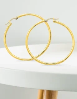 Boucles d'oreilles créoles or jaune 750 ‰ diamètre ext 40 mm fil 2 mm SO OR
