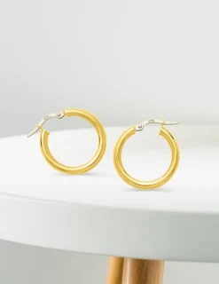 Boucles d'oreilles créoles lisses or jaune 750 ‰ diamètre ext 15 mm SO OR
