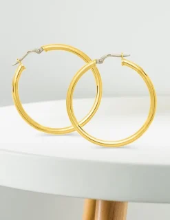 Boucles d'oreilles créoles lisses or jaune 750 ‰ diamètre ext 30 mm SO OR