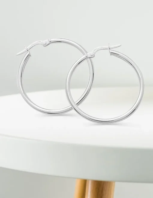 Boucles d'oreilles créoles lisses or blanc 750 ‰ diamètre ext 25 mm SO OR