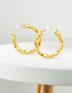 Boucles d'oreilles créoles torsadées or jaune 750 ‰ diamètre ext 15 mm SO OR