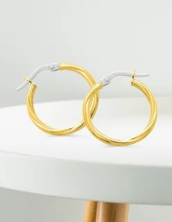 Boucles d'oreilles créoles torsadées or jaune 750 ‰ diamètre ext 15 mm, fil 2 mm SO OR