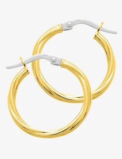 Boucles d'oreilles créoles torsadées or jaune 750 ‰ diamètre ext 15 mm, fil 2 mm SO OR