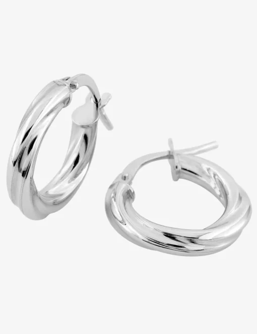 Boucles d'oreilles créoles or blanc torsadées 750 ‰ diamètre 10 mm SO OR