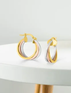 Boucles d'oreilles créoles fantaisie  3 ors 750 ‰ SO OR