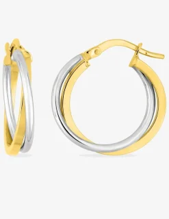Boucles d'oreilles créoles fantaisie bicolore or 750 ‰ SO OR
