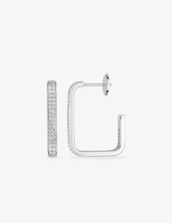 Boucles d'oreilles créoles rectangulaires en argent 925 ‰ rhodié, oxydes de zirconium SO OR