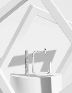 Boucles d'oreilles créoles rectangulaires en argent 925 ‰ rhodié, oxydes de zirconium SO OR