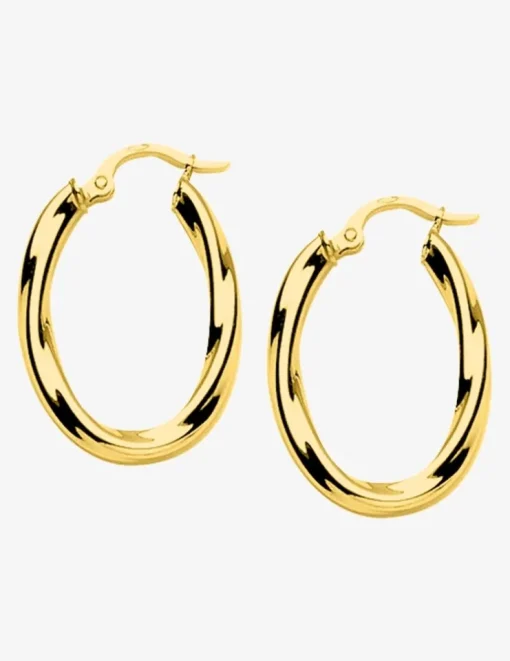 Boucles d'oreilles créoles ovales torsadées 20 mm plaqué or tube 3 mm SO OR