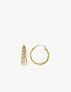 Boucles d'oreilles créoles en acier blanc et doré SO OR