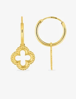 Boucles d'oreilles créoles avec breloques or jaune 375 ‰ SO OR