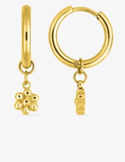 Boucles d'oreilles créoles en acier doré, breloque fleur SO OR