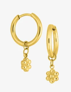 Boucles d'oreilles créoles en acier doré, breloque fleur SO OR