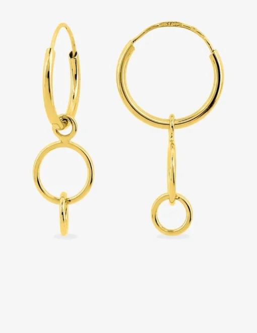Boucles d'oreilles créoles en or jaune 750‰ avec breloques pendantes anneaux SO OR