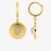 Boucles d'oreilles créoles et motif pendant acier doré et cristal rose synthétique SO OR