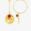Boucles d'oreilles créoles acier doré martelé et rubis synthétique SO OR
