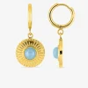 Boucles d'oreilles créoles et motif pendant acier doré et cristal bleu synthétique SO OR